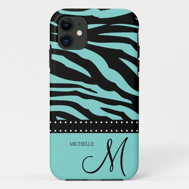 Capa Para iPhone 11 Padrões Azul-Aqua e Zebra Negra (Verso)
