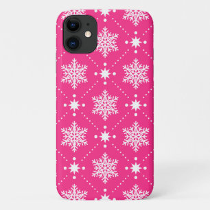 Capa Para iPhone 11 Padrões de Natal Girly Pink e White Snowflakes