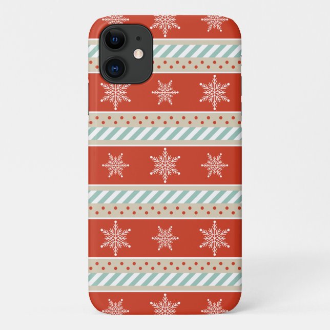 Capa Para iPhone 11 Padrões de Neve Festivos Vermelhos Estimulantes (Verso)