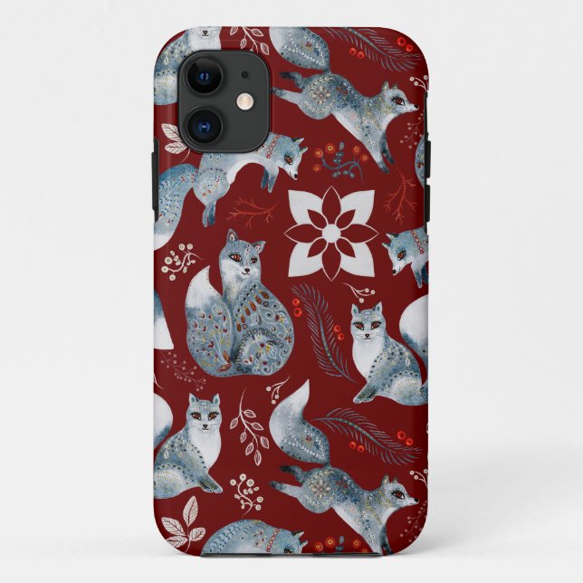Capa Para iPhone 11 Padrões de raposa da floresta de Natal (Verso)