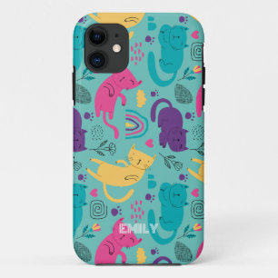 Capa Para iPhone 11 Padrões para gatos de desenho animado