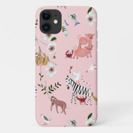 Capa Para iPhone 11 Padrões rosa de animais e zebra