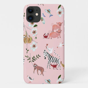 Capa Para iPhone 11 Padrões rosa de animais e zebra