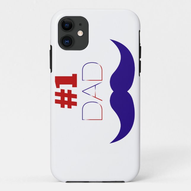 Capa Para iPhone 11 pai vermelho, branco e bigode azul - Número um (Verso)