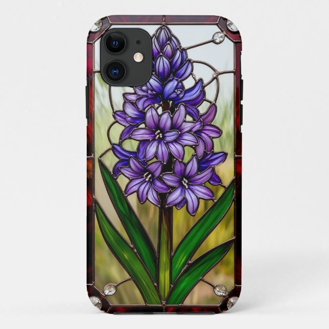 Capa Para iPhone 11 Painel de Vidro Pintado com Flor Vibrante (Verso)