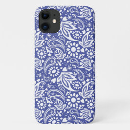 Capa Para iPhone 11 Paisley do White Boho Azul Clássico Padrão
