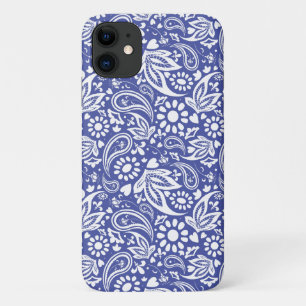 Capa Para iPhone 11 Paisley do White Boho Azul Clássico Padrão
