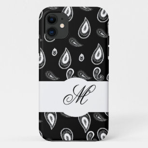 Capa Para iPhone 11 Paisley Vintage em Monograma Branco Preto