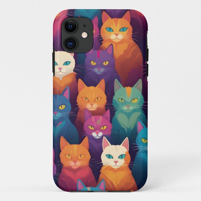 Capa Para iPhone 11 Palheta de gatos coloridos (Verso)