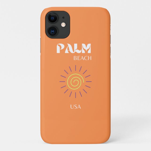 Capa Para iPhone 11 Palm Beach, Viagem Art, Preppy, Orange (Verso)