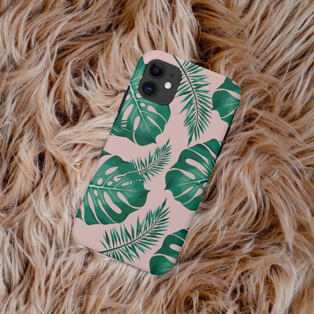 Capa Para iPhone 11 Palma Rosa Tropical e Verde deixa um padrão perfei (Criador carregado)