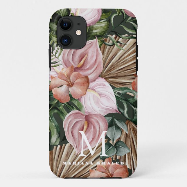 Capa Para iPhone 11 Palmeira da selva deixa flores da floresta tropica (Verso)
