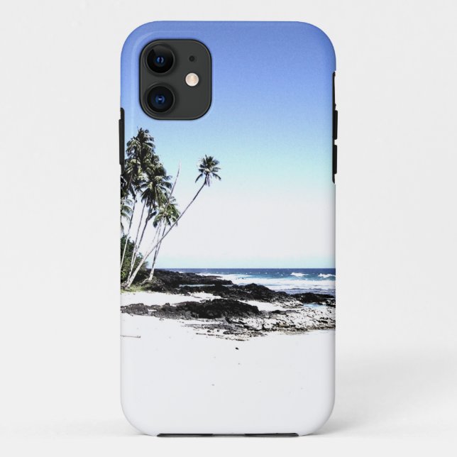Capa Para iPhone 11 Palmeiras exóticas e praia paraísa (Verso)