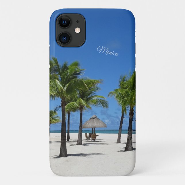 Capa Para iPhone 11 PalmTrees na Praia sem o seu nome ou iniciais (Verso)