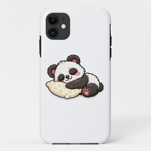 Capa Para iPhone 11 Panda Adormecido Fofo com Travesseiro (Verso)