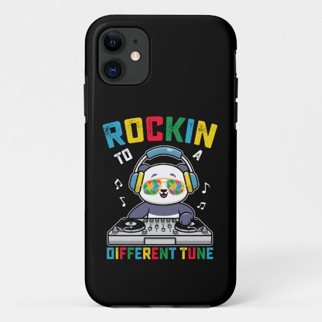 Capa Para iPhone 11 Panda de conscientização sobre autismo tocando uma (Verso)