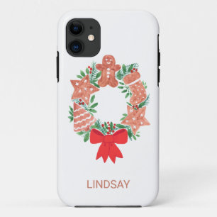Capa Para iPhone 11 Pão de Natal Cookie Wreath Nome personalizado