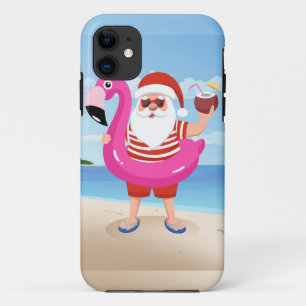 Capa Para iPhone 11 Papai Noel com anel inflável flamingo