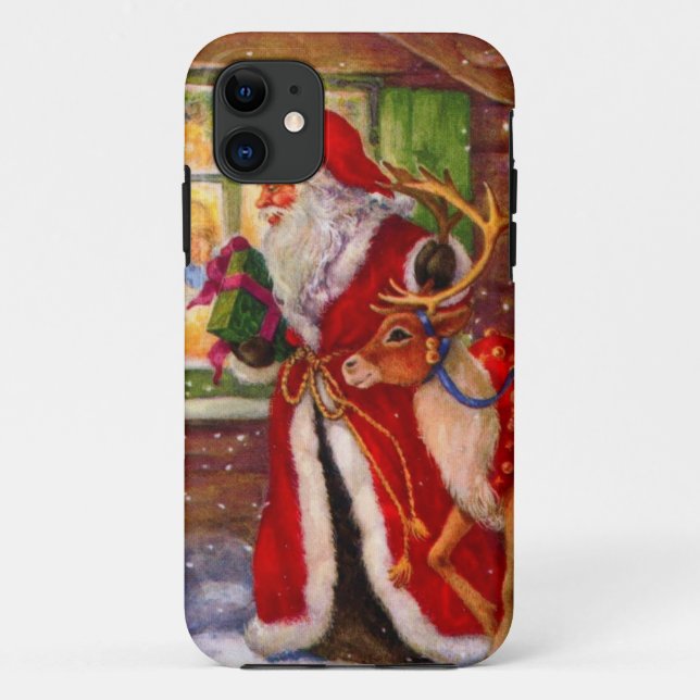 Capa Para iPhone 11 Papai Noel e Rudolph (Verso)