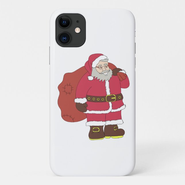 Capa Para iPhone 11 Papai Noel em vermelho com saco de presentes e ócu (Verso)