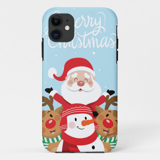 Capa Para iPhone 11 Papai Noel, veado e bonitão (Verso)