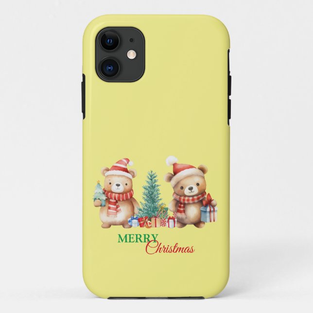 Capa Para iPhone 11 Papais noeis do Urso Verde Vermelho Feliz Festa de (Verso)