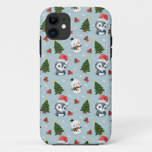 Capa Para iPhone 11 Papais noeis Pinguins Feliz Padrão de Árvore de Na