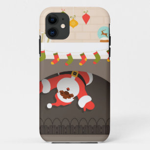 Capa Para iPhone 11 papais noeis pretos presos na lareira