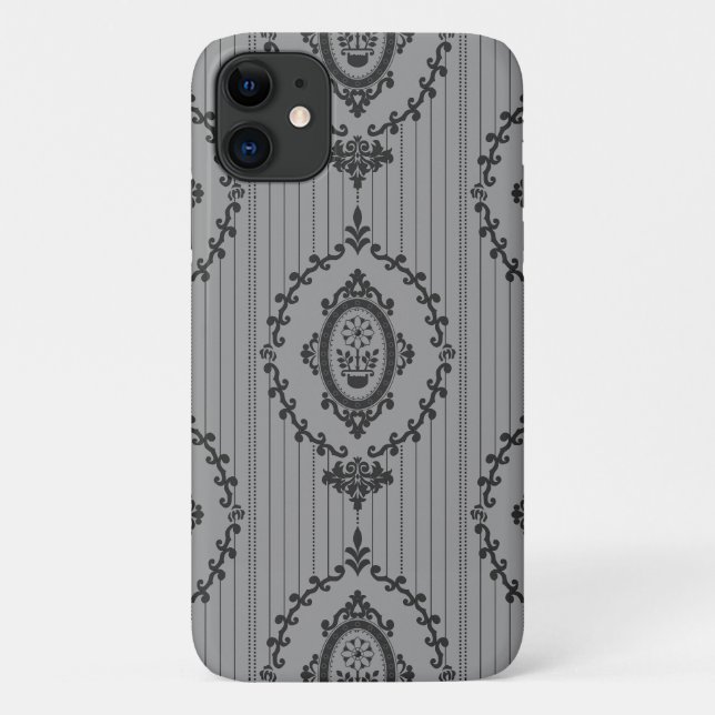 Capa Para iPhone 11 Papel de Parede Barroco Cinza (Verso)