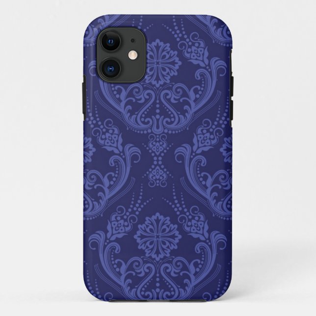 Capa Para iPhone 11 Papel de parede floral azul de luxo (Verso)