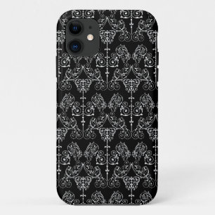 Capa Para iPhone 11 Papel de parede Vintage Damask - branco + seu back