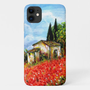 Capa Para iPhone 11 PAPOILAS EM TOSCÂNIA/paisagem com campos de flor