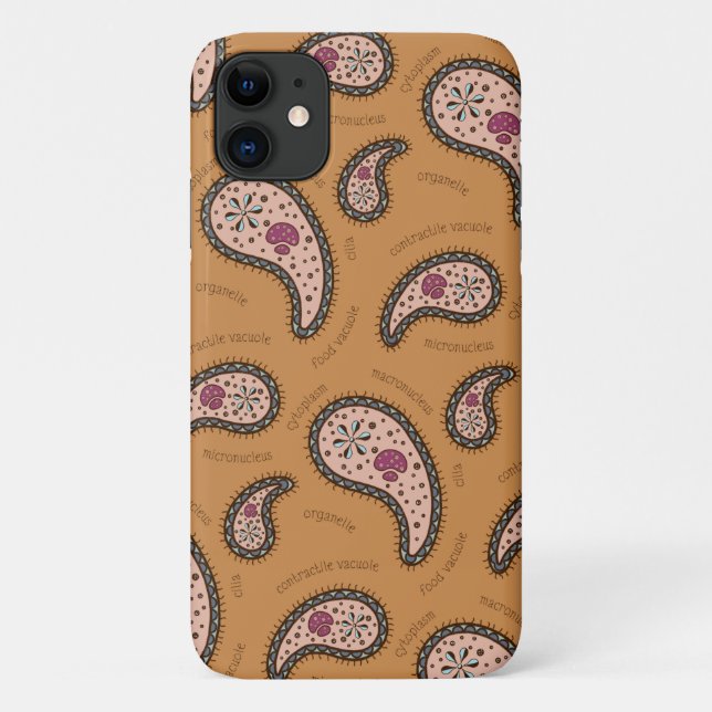 Capa Para iPhone 11 Paramecia Paisley Customizable Biology Latte Brown (Verso)