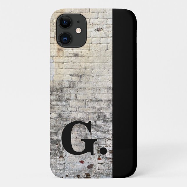 Capa Para iPhone 11 Parede de Tijolo Rústico com Monograma Moderno par (Verso)