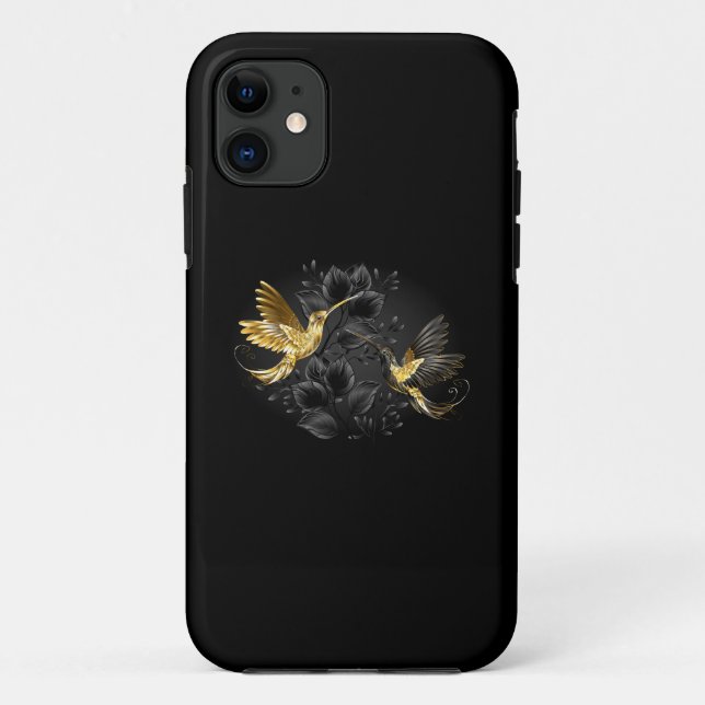 Capa Para iPhone 11 Pássaro Humino Negro e Dourado (Verso)