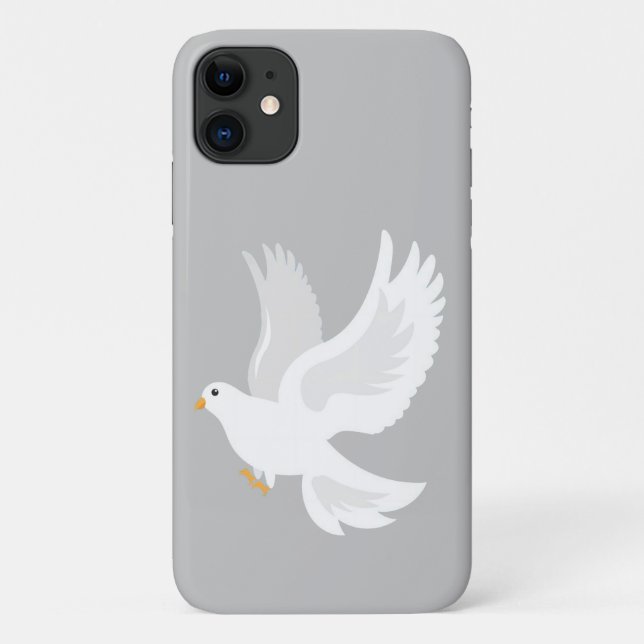 Capa Para iPhone 11 Pássaro pomba branco na cinza (Verso)