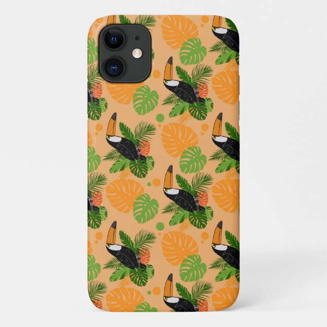 Capa Para iPhone 11 Pássaro Tátil Tropical Padrão sem costura (Verso)