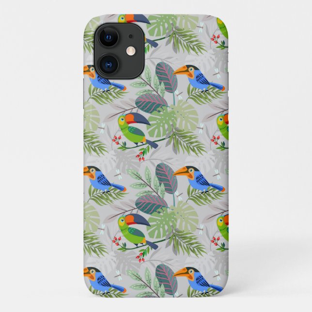 Capa Para iPhone 11 Pássaro tucano bonito, padrão de todas as aves, aq (Verso)