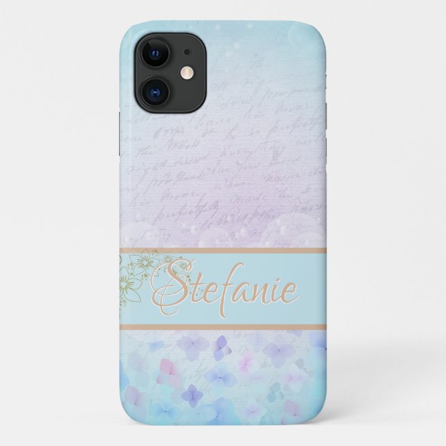 Capa Para iPhone 11 Pastel Azul com Flores Suaves (Verso)
