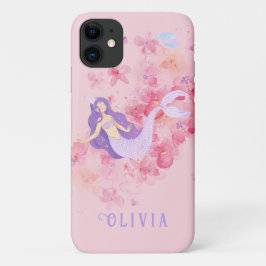 Capa Para iPhone 11 Pastel de Sereia Bonita Rosa Sob o Mar para Menina