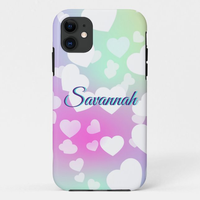 Capa Para iPhone 11 Pastel Falling Hearts Personalizado (Verso)