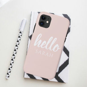 Capa Para iPhone 11 Pastel Mínimo Moderno, Rosa Alô E Seu Nome