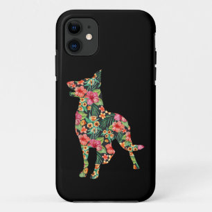 Capa Para iPhone 11 Pastor Alemão Flor Cachorro Engraçado Silhueta Flo