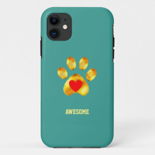 Capa Para iPhone 11 Pata dourada fofa em turquesa azul-verde