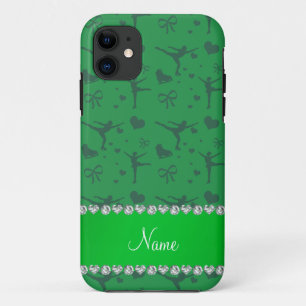 Capa Para iPhone 11 Patinação de figuras verdes de nome personalizado