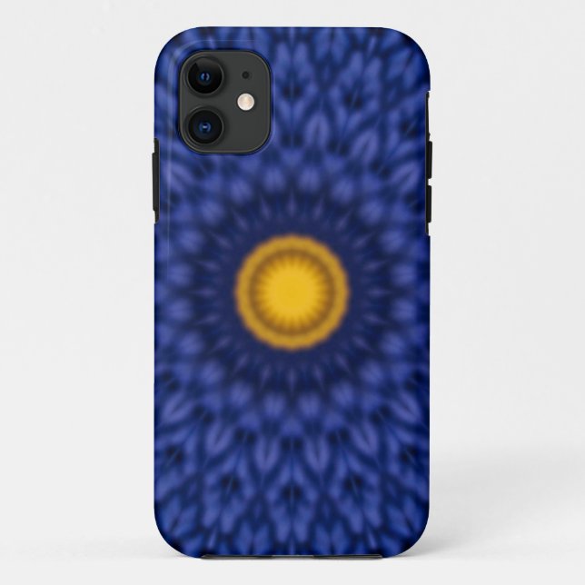 Capa Para iPhone 11 Pato em azul com caleidoscópio amarelo (Verso)