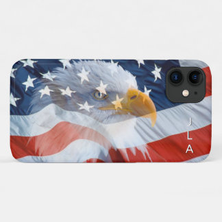 Capa Para iPhone 11 Patriótica Americana da Águia Balda Monograma