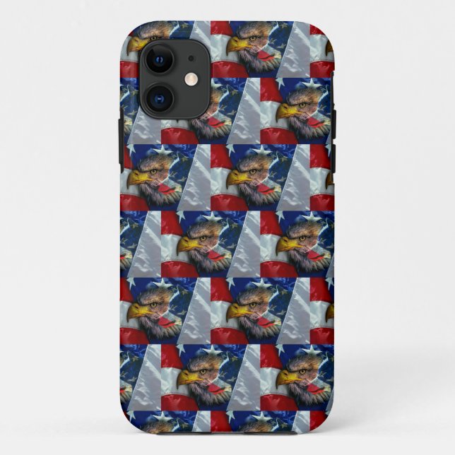 Capa Para iPhone 11 Patriótica Americana Flag Bald Eagle Wolf (Verso)