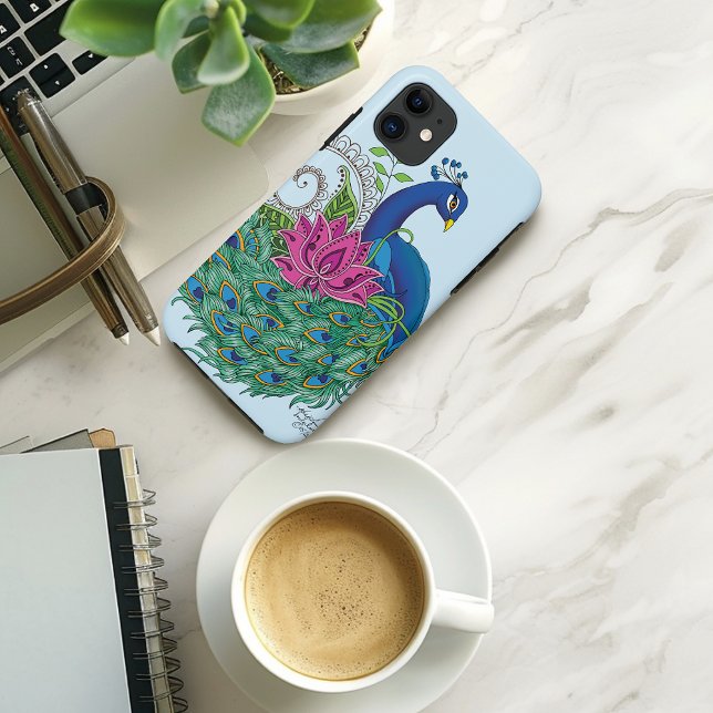 Capa Para iPhone 11 Peacock Blue Lotus Flower Henna (Criador carregado)