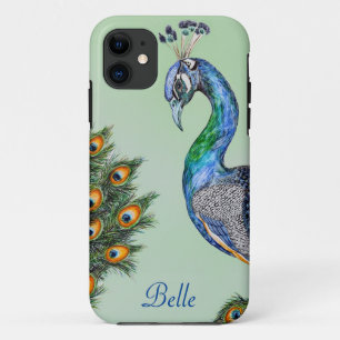 Capa Para iPhone 11 Peacock de Aquarela Elegante Personalizado